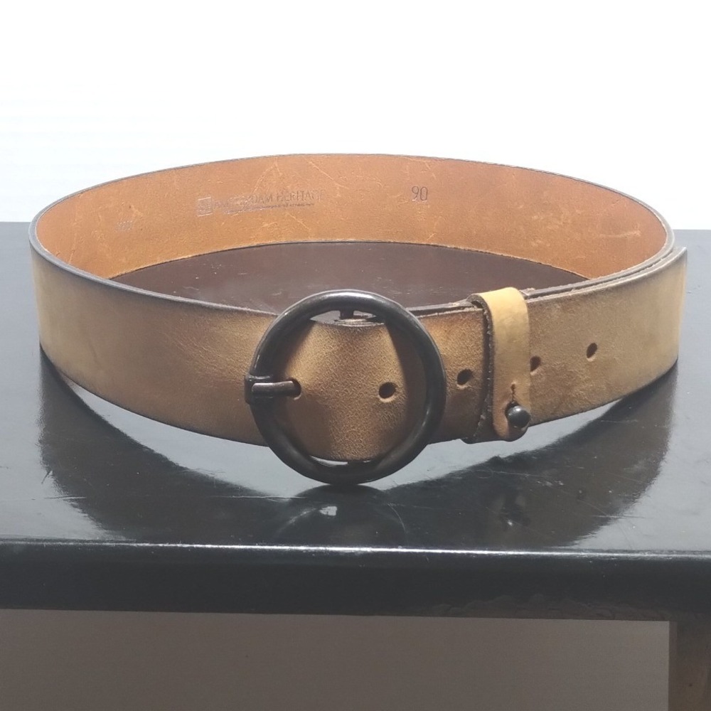 Amsterdam Heritage Tan Leather Wide Belt Round Buckle 45501 Size 90 Netherlands